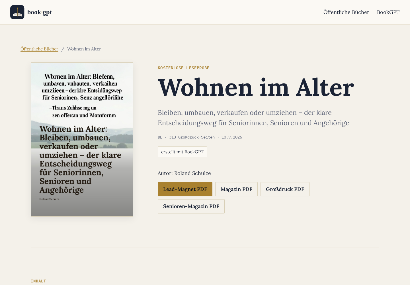 Public BookGPT page for Wohnen im Alter